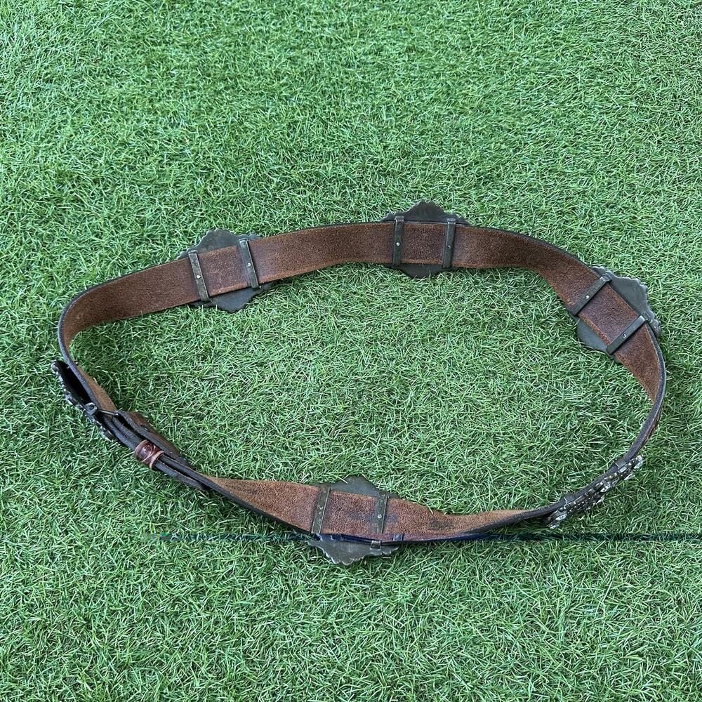 Tony Lama Brown Tooled Leather‎ Swarovski Crystals Concho Cross Western Belt 42 - Picture 9 of 9